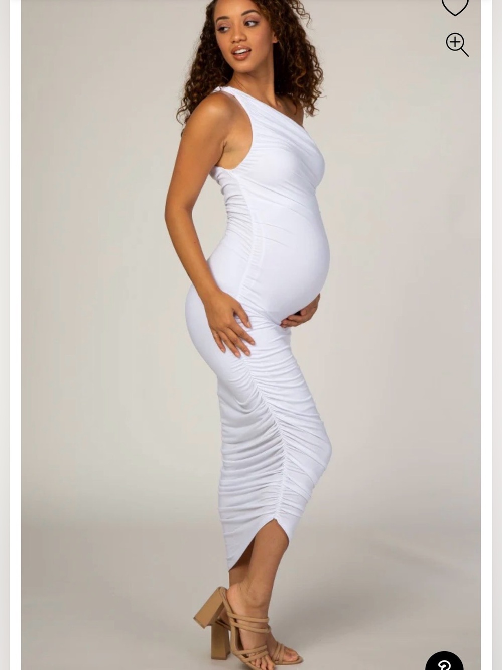 Pink Blush Maternity One-Shoulder Ruched White Dress